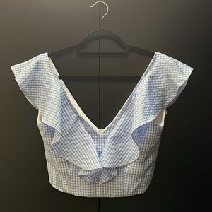 097❤️Poupée V Neck Influenced Ruffle Crop Top medium